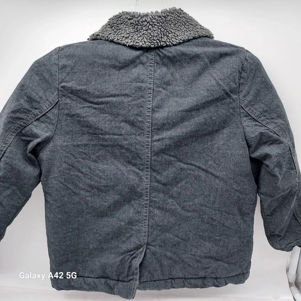 OshKosh Bgosh Boys 4T Pea Coat Grey Sherpa Collar Double Breasted Jacket 11774